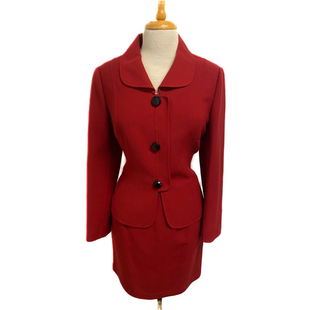 Oscar de la Renta Red Blazer and Skirt Set